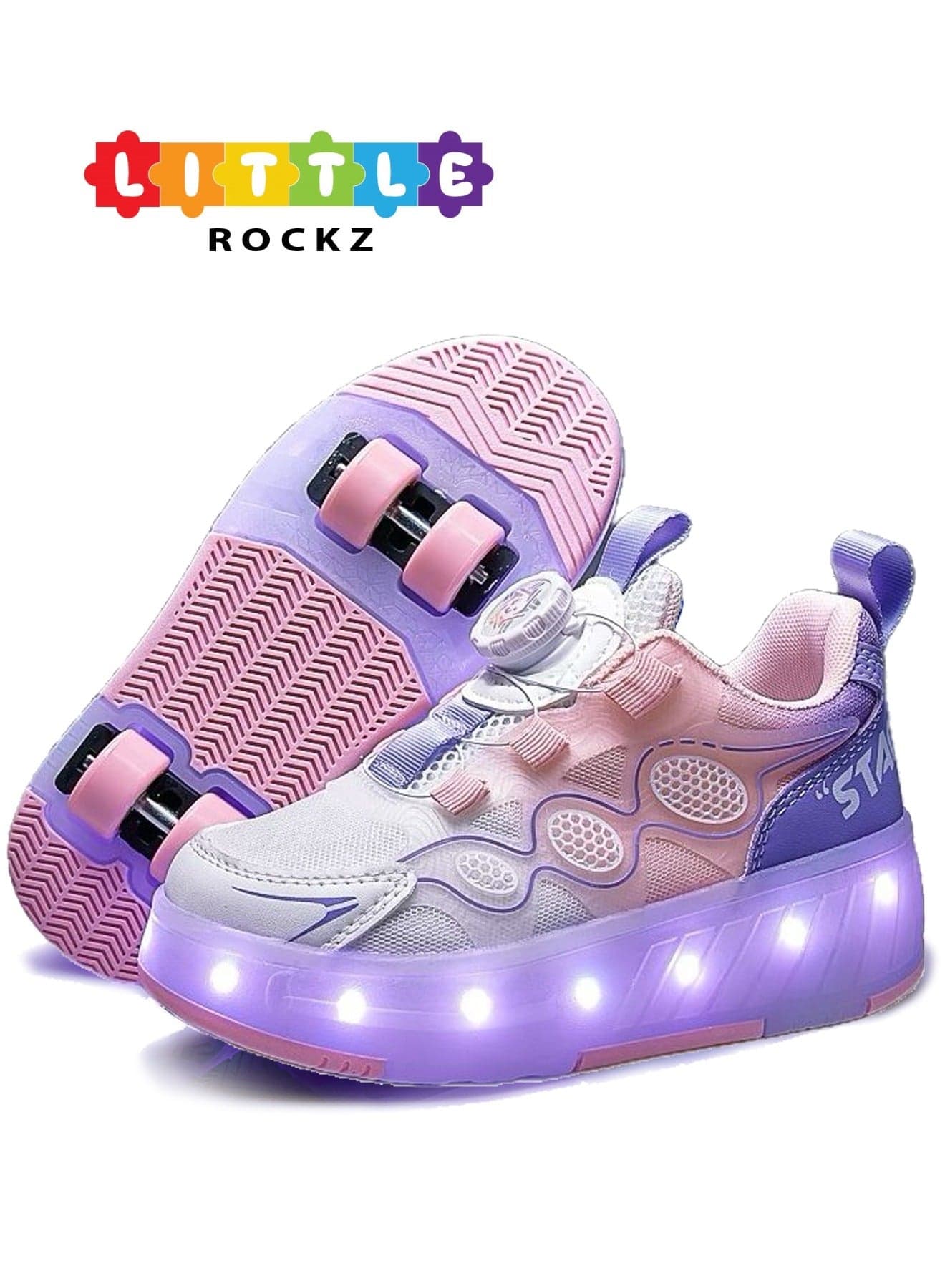 Kids Four Wheel Roller Shoes Rechargeable LED Flash Light Sneaker Skate Heelys Shoes Pink