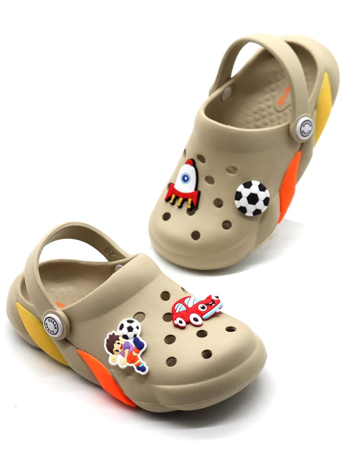 SVAAR Slingback Clog Shoes for Boys & Girls || Indoor & Outdoor Sandals Clogs for Kids with 4 Cartoon Charm