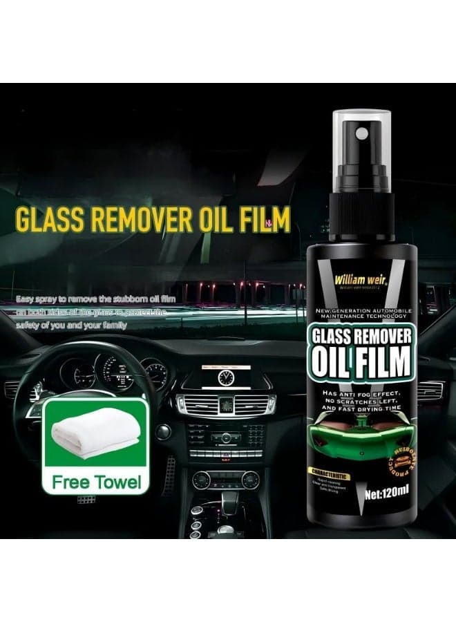 WILLIAM WEIR Oil Film Remover for Car Window, Car Glass Cleaner Anti Fog Spray, Anti-Fog, Rainproof, Automotive Glass Cleaner, Hard Water Spot Remover, Car Windshield Cleaner, Helmet Visor Cleaner, Home Glass Cleaner(120ML)