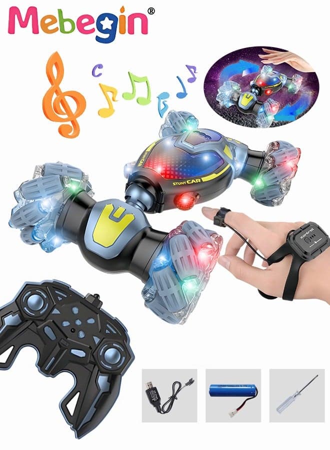 Remote Control Car Toy with Light and Music, 2.4 GHz Double Side Radio Control Drift Race Car, Gesture Sensing RC Stunt Car, Suitable for Various Roads, Ideal Gift for Kids Aged 6+