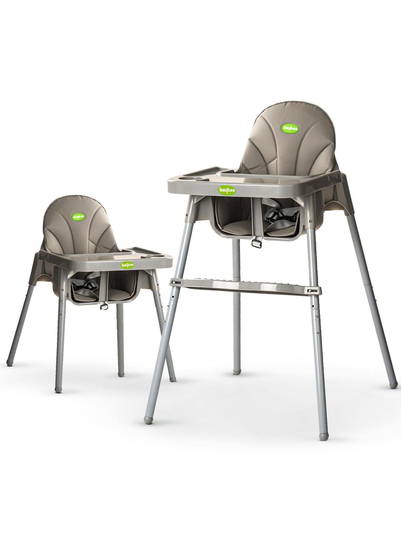 2 in 1 Clento Baby High Chair for Kids, Baby Feeding Chair With 2 Height Adjustable, Footrest, Tray, Stand, 3 Point Safety Belt, Kids High Chair For Baby 6 Months To 3 Years - Grey