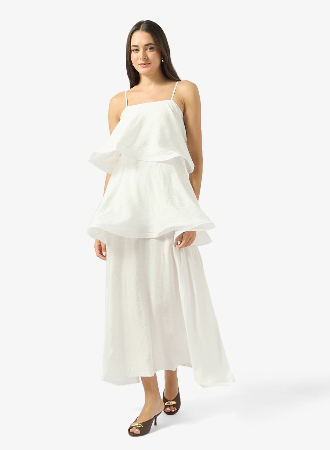 Off Shoulder Ruffle Tiered A Line Dress