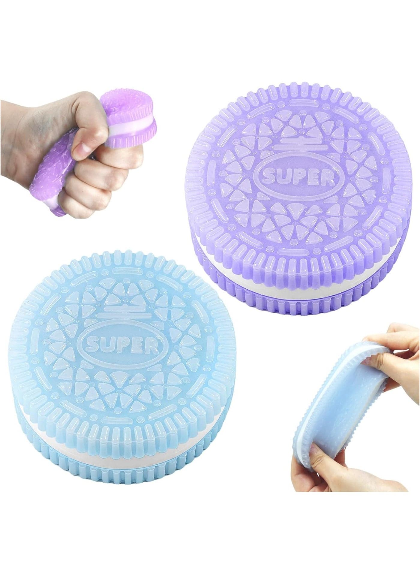 Sticky Cookie Squishies Fidget Toys Adults, Squeeze Toys Sensory Toys for Kids with Autism, Stress Balls for Adults Fidgets Birthday Gifts Party Favors for Kids(2 Pack Blue Purple)
