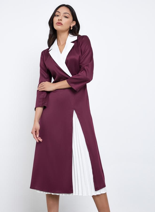 Styli Color Block Pleated Insert Blazer Midi Dress