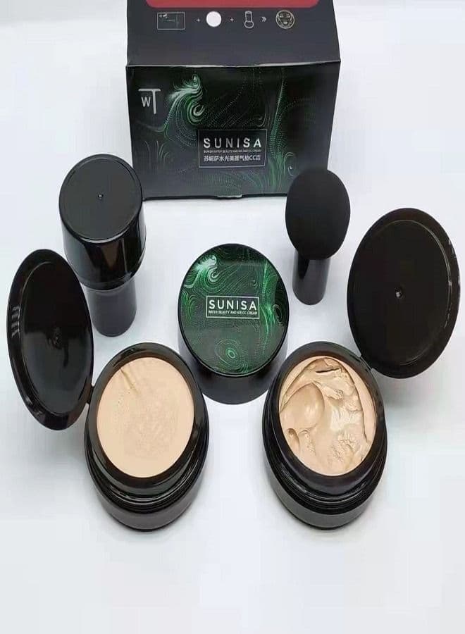 Sunisa 3 in 1 CC and BB Water Proof Foundation Concealer Cream with Air Cushion Mushroom