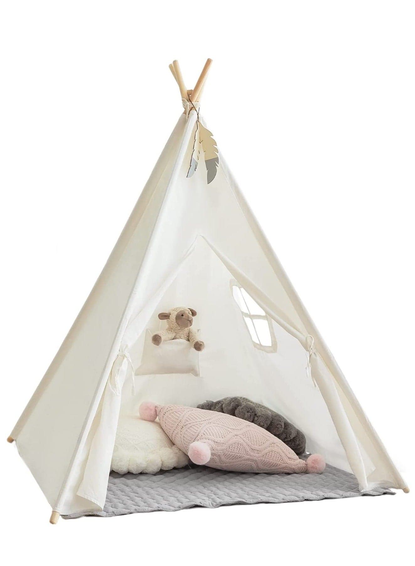 Child Teepee Tent 1.6M White Camping Foldable Canvas Kids Playhouse Portable Teepee