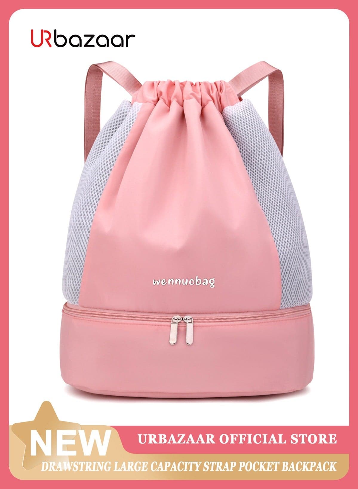 Sports Drawstring Backpack - String Swim Gym Bag with Shoes Compartment and Wet Proof Pocket for Women&Men