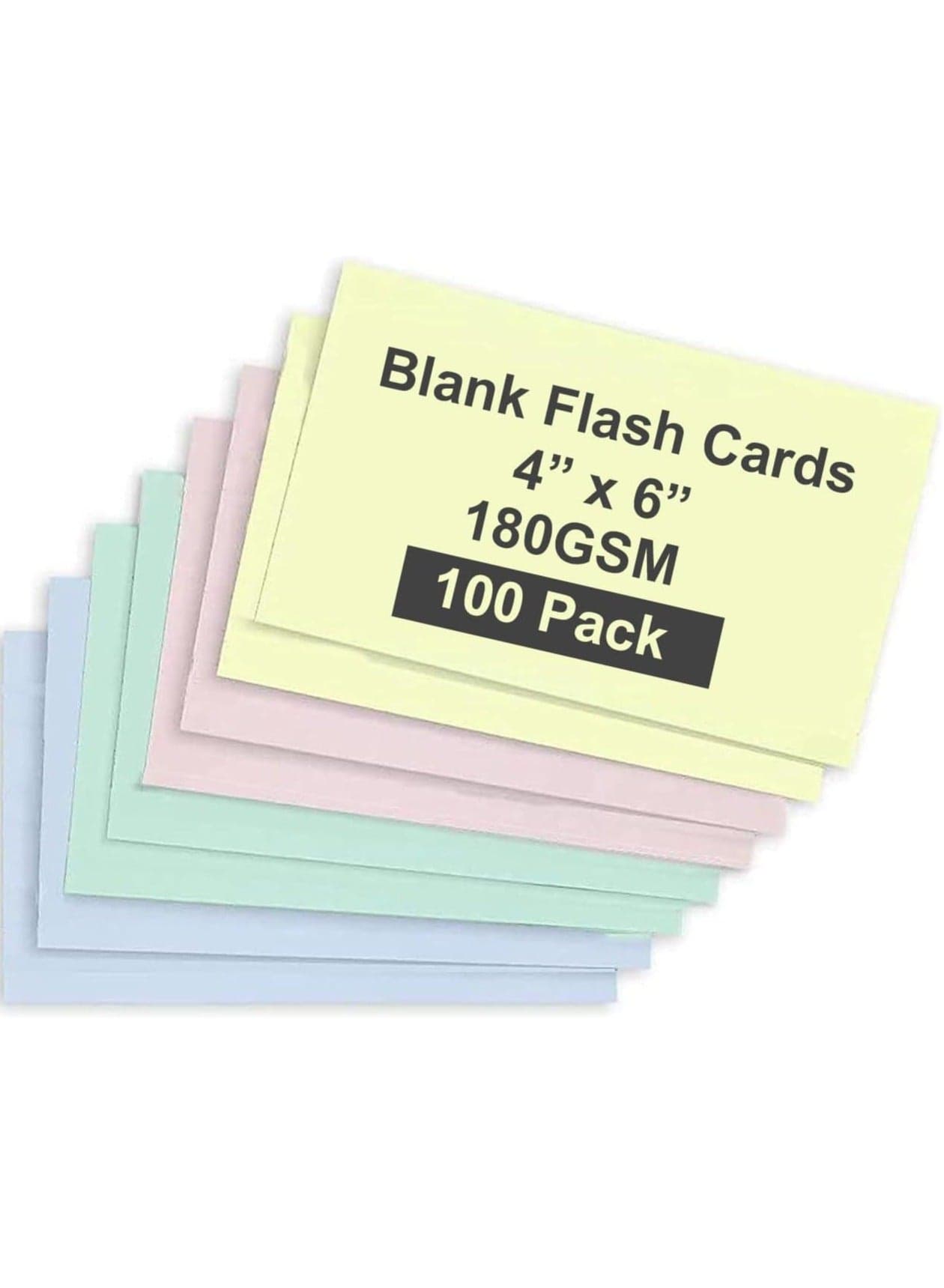Blank Flash Cards 100 Pack Plain Colored Index Cards for Business, Office School Learning Revision Record Cards, 4” x 6”, 180GSM