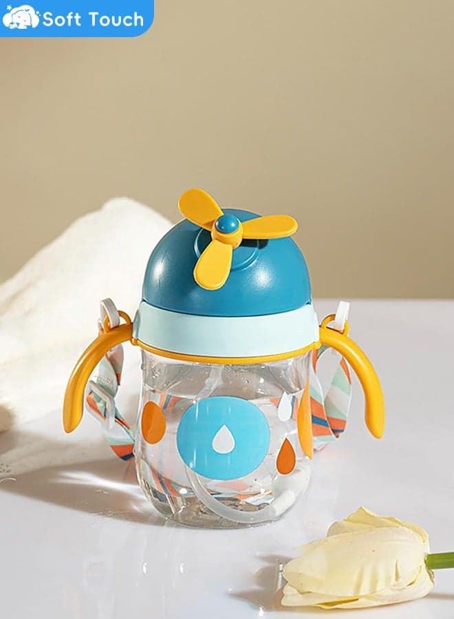 Baby Straw Bottle Toddler Water Bottle Sippy Cup for Baby 6-12 Months Baby Straw Cup with Handles 300ml (Blue)