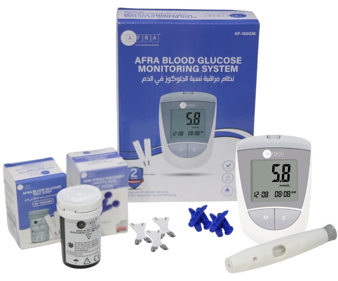 Blood Glucose Monitoring Combo Kit | 50 Blood Glucose Test Strips (100GMS) + 50 Sterile Disposable Lancets (AF-1000SDL) + Glucose Meter (AF-100GM) – Accurate, Safe & Easy Blood Sugar Testing
