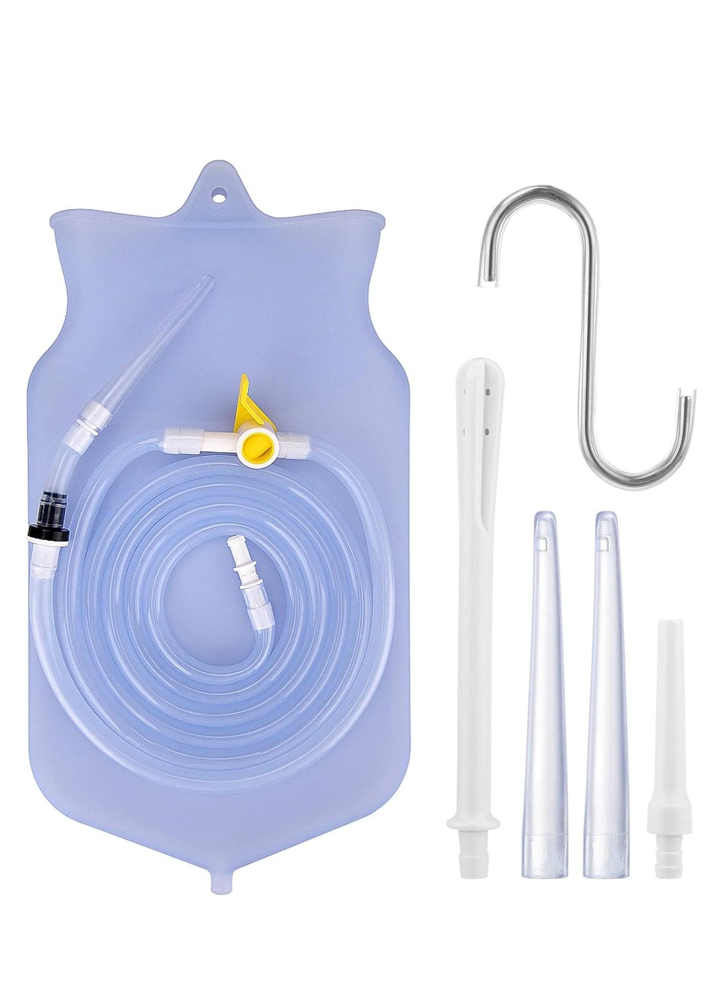 Reusable Non-Toxic Silicone Enema Bag Kit, 2L Capacity, with 1.5m Long Hose, 5 Replaceable Tips, Controlled Water Flow for Colon Detox Cleanse for Men and Women