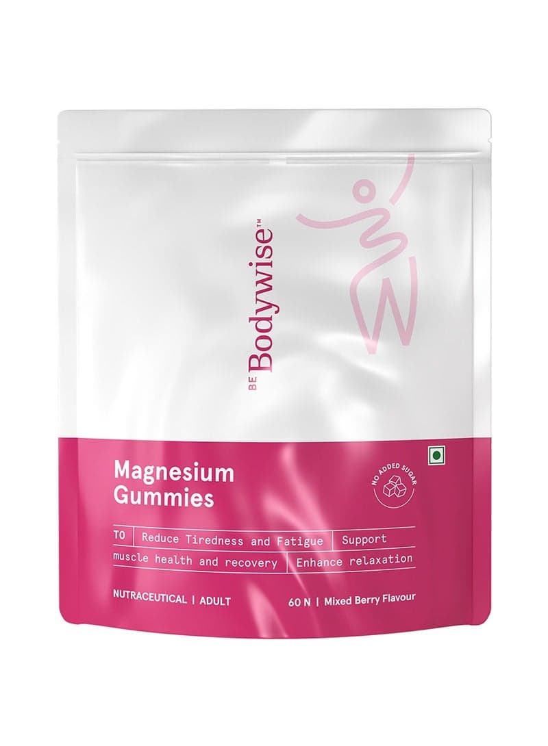 Be Bodywise Magnesium Gummies | Mixed Berry Flavour | 1 month Pack | 92mg/ Gummy | Higher Absorption Helps in Improving Sleep, Relieve Stress, Muscle Recovery & Support Bone Health | Non Habit Forming & No Added Sugar | | Contains Magnesium Glycinate, Magnesium Citrate, Magnesium Taurate, Liposmal Magnesium and Magnesium Taurate |
