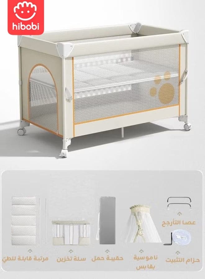 Portable Folding Bedside Crib for Newborns - Multifunctional Baby Bassinet, Cradle, and Sleeping Basket with Mobile.