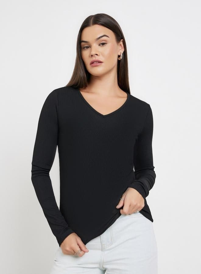 Black Long Sleeve Knit Top