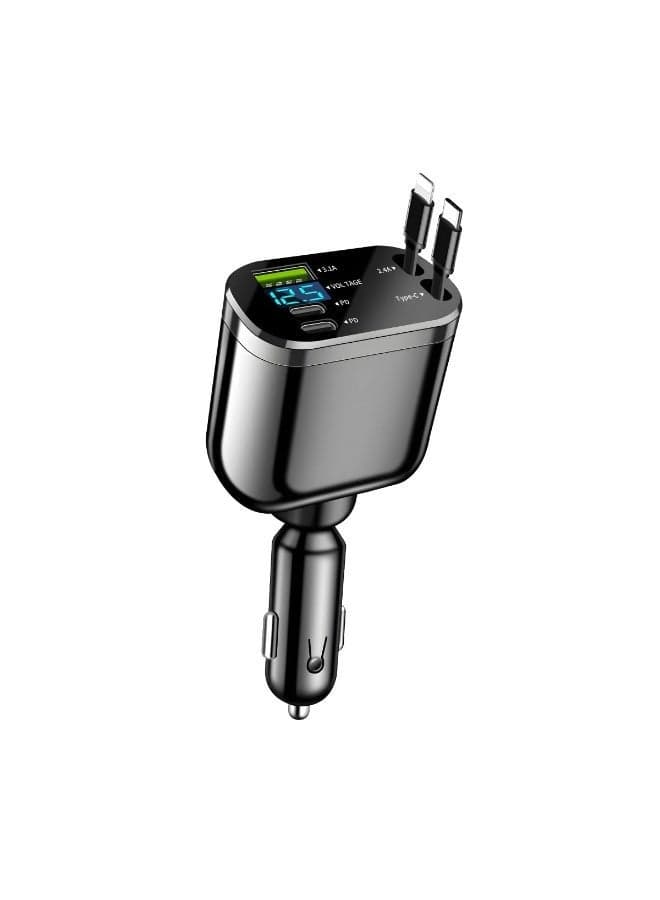 5 in 1 Retractable Car Charger Adapter Upgraded PD & USB Fast Charging Port Universal USB-C Car Charger for iPhone & Android