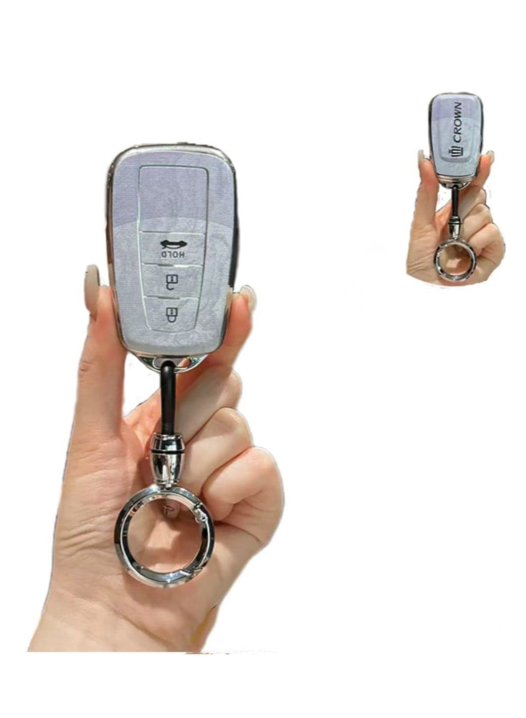 OUYoo for Toyota Key Fob Cover with Toyota Keychain, Car Key Fob Case Compatible with Toyota 2018-2023 Camry RAV4 Highlander Avalon C-HR Prius Corolla GT86,Premium TPU all-inclusive key protection case Marble texture image,With key chain .