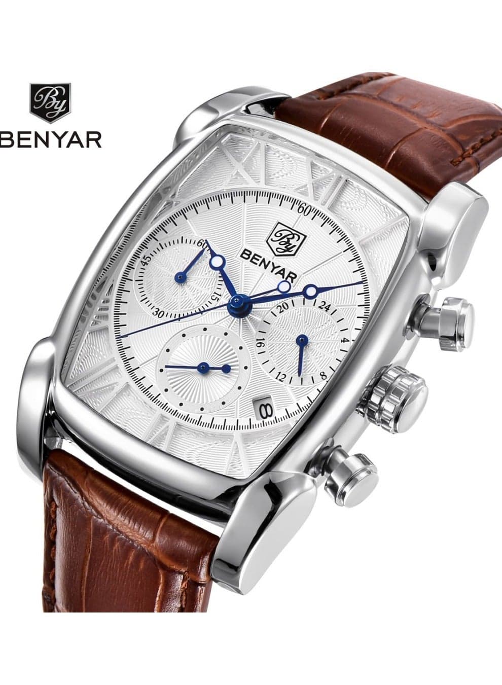 Mens Watches Multifunction Chronograph Date Quartz Watch for Men Brown Leather Band Analog Wrist Watch Gift for Men Casual Business