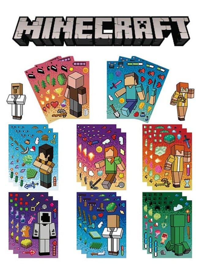 24 Sheets/Set MC Cartoon Block World Stickers Waterproof Make a Face Puzzle Stickers DIY Craft for Kids