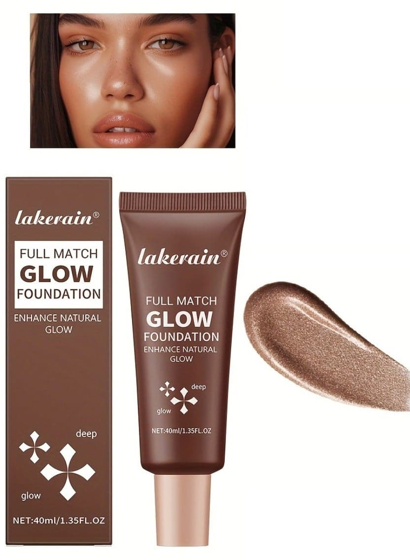 Full Match Glow Foundation Enhance Natural Glow Liquid Foundation Highlighter Makeup for Face and Body Moisturize High Coverage Long Lasting Highlighter Foundation Cream 40ml Deep 04
