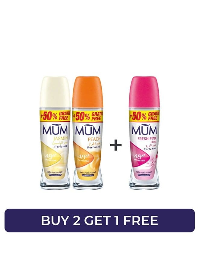 MUM Deodorant Roll-On Sensitive Aloe Vera, Musk & Brisa Fresh, Pack of 3, 75ml Each, Made in Germany