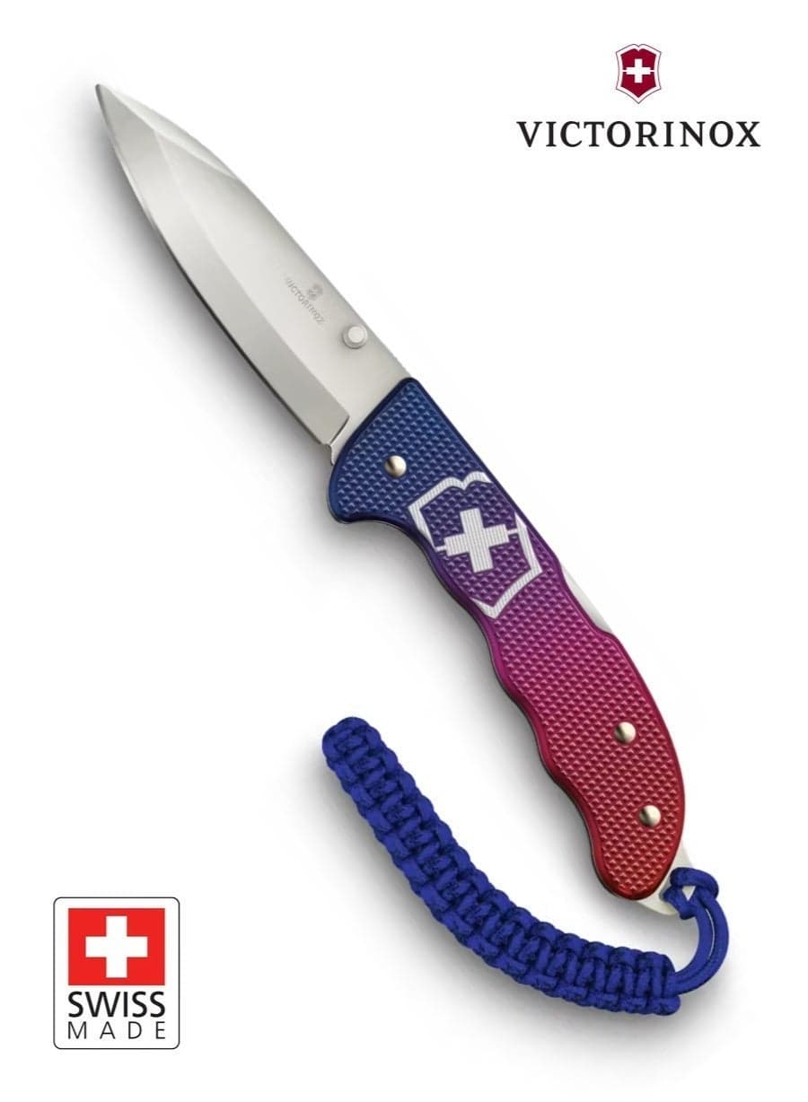 Victorinox Evoke Alox 0.9415.D221 | Premium Folding Pocket Knife | Blue-Red Dual-Tone Aluminum Handle | Locking Blade Outdoor & EDC Tool