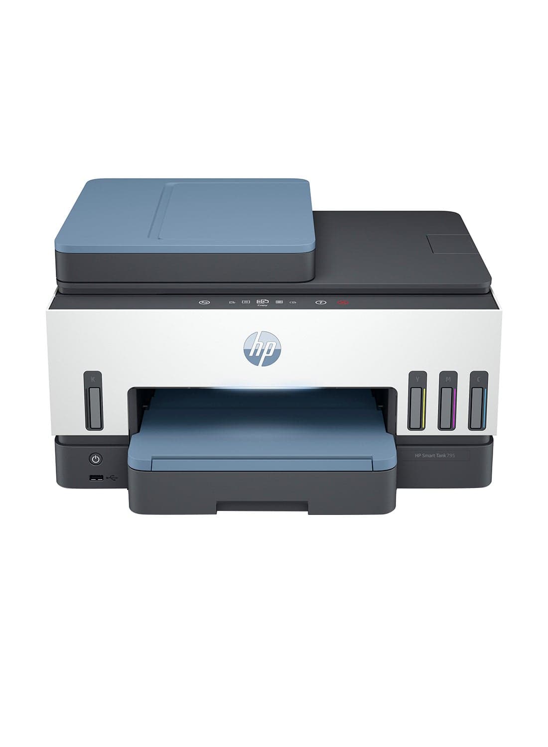 Smart Tank 795 All-In-One Duplex Wifi High Capacity Inktank Multi-Function WiFi Color Ink Tank Printer (Borderless Printing) For Print/Copy/Scan with ADF & FAX (Up To 18000 Black or 8000 Colour Pages with Original HP Ink Bottles) White/Blue