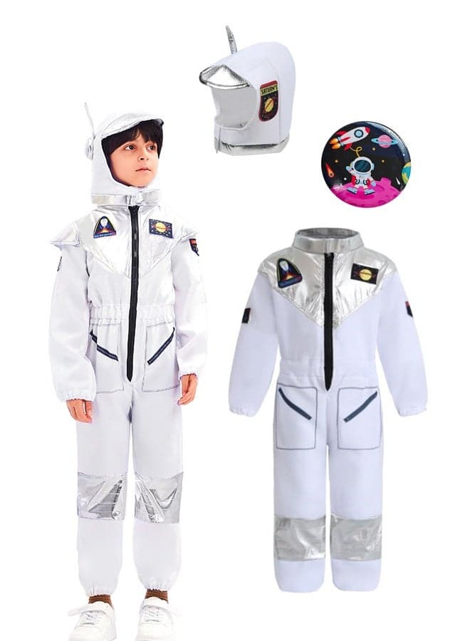 Kids Astronaut Costume, Space Suit with Helmet, White Silver Jumpsuit, Role Play Dress Up