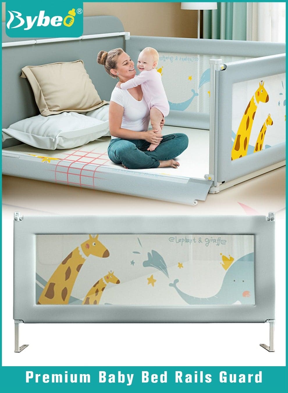 Baby Bed Rails Guard, Collapsible Baby Side Bedrail, Kids' Safety Bed Fence, Upgraded Barrier, Foldable Safeguard for Queen King Twin Bed, with Adjustable Height, 180cm