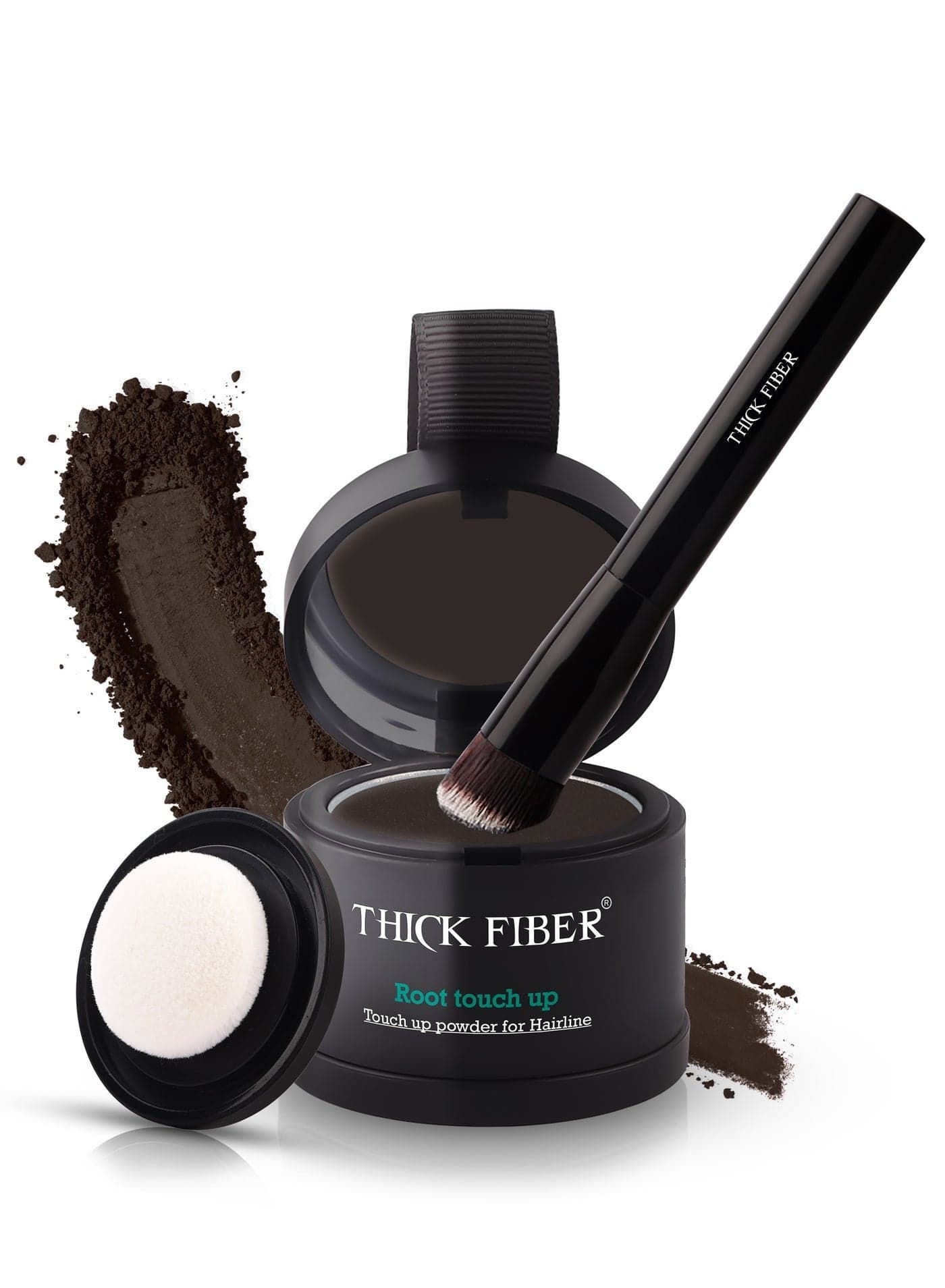 THICK FIBER Root Touch Up Powder - Water & Sweat Resistant Hair Loss Concealer Set for Thinning Hair Women, Includes Brush (Dark Brown)