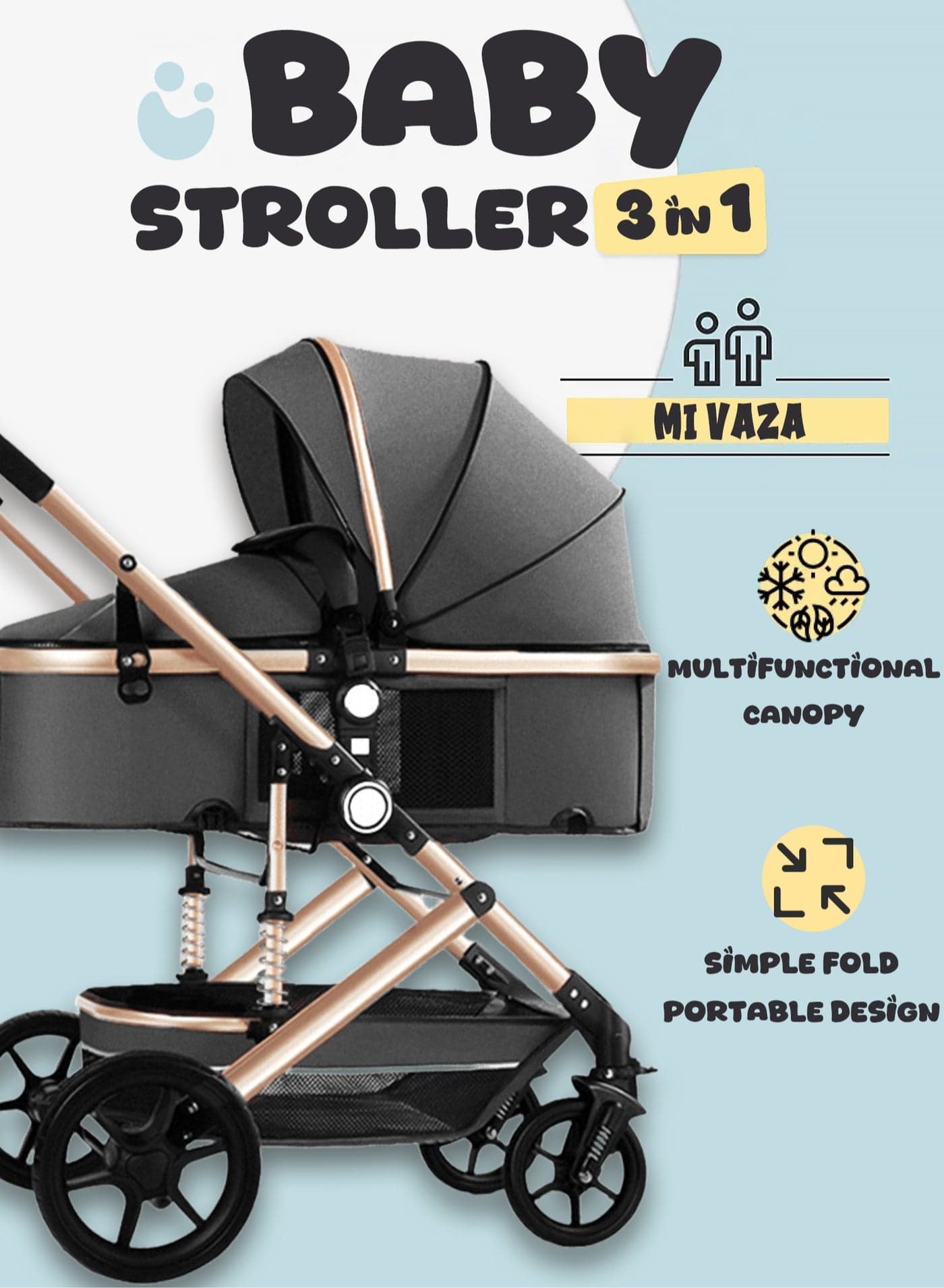Reversible Trip Baby Stroller | Excellent Shocker | Forward & Parent Facing | Wide Cannopy & Seat | 5-Point Safety Harness | Reversible Handle | Adjustable Backrest | Extra Storage Space | Big Basket | Large Size Breathable Travel Stroller | One Hand Easy Foldable Stroller for Airplane Travel | 6-36Months | Grey