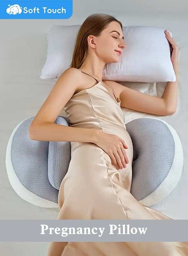 Pregnancy Pillow Portable Adjustable Side Pillow Waist Support Side Sleeping Pillow Tencel Fabric Maternity Back Support Pillow for Pregnant Women Body Pillow Support for Back Belly and Waist (Grey)