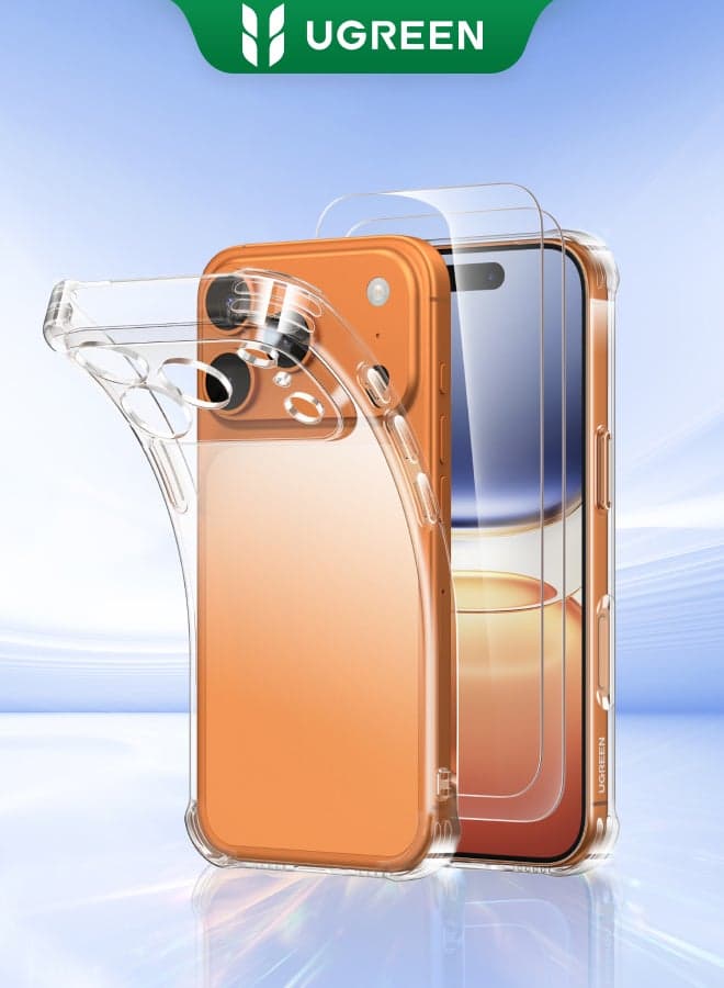 3 in 1 for iPhone 17 Pro Max Case, Built in 4 L-Arc Airbags, Military-Grade Protection, Ultra Clear, Shockproof iPhone Cover, with 2-Pack Ultra HD Screen Protector, Slim Case for 17 Pro Max 6.9-Inch - clear