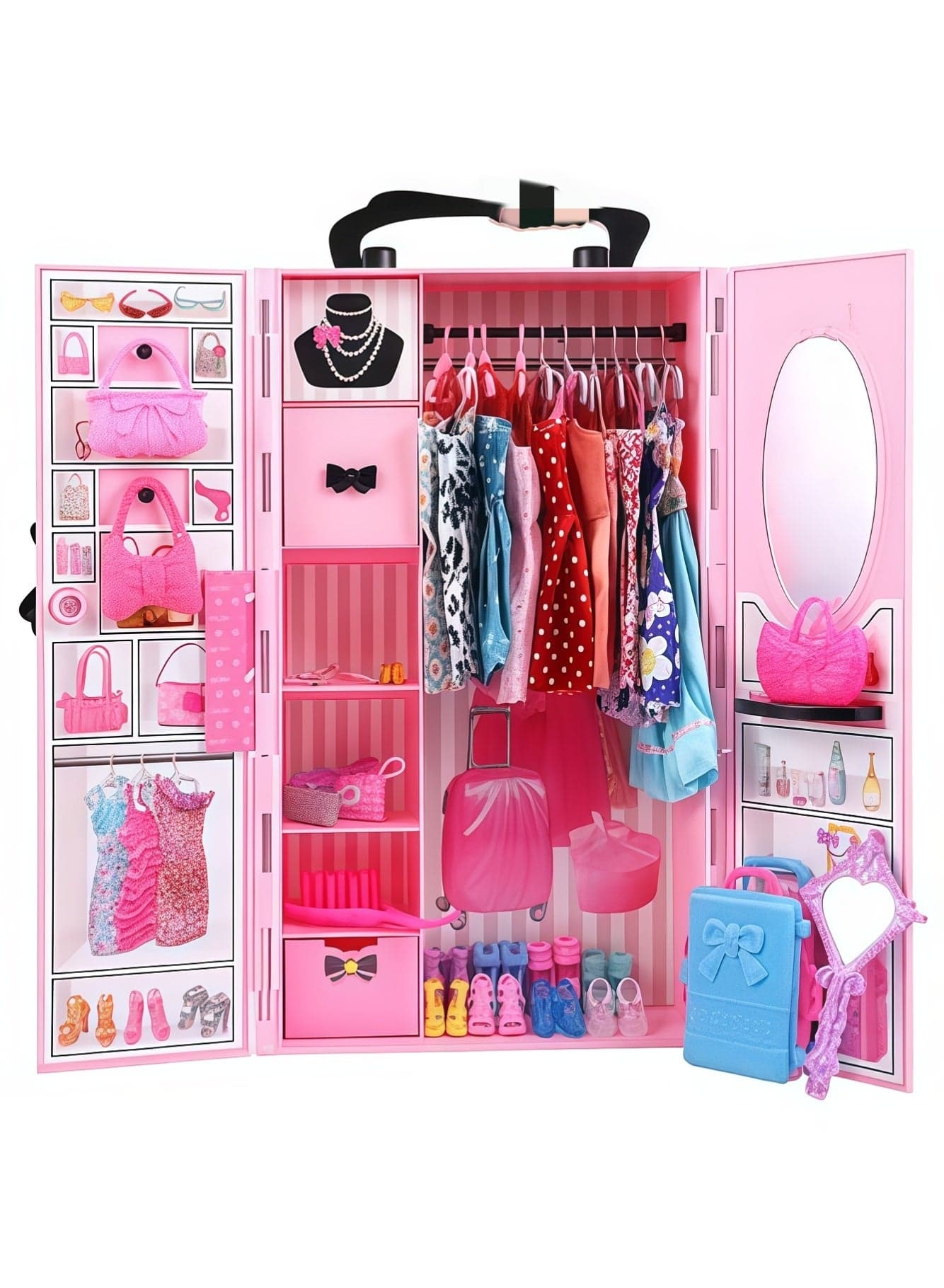 Doll Closet Wardrobe for 11.5 Inch Girl Doll Clothes and Accessories Storage Items Including Dolls, Wardrobe many other accessories,Girls Toy