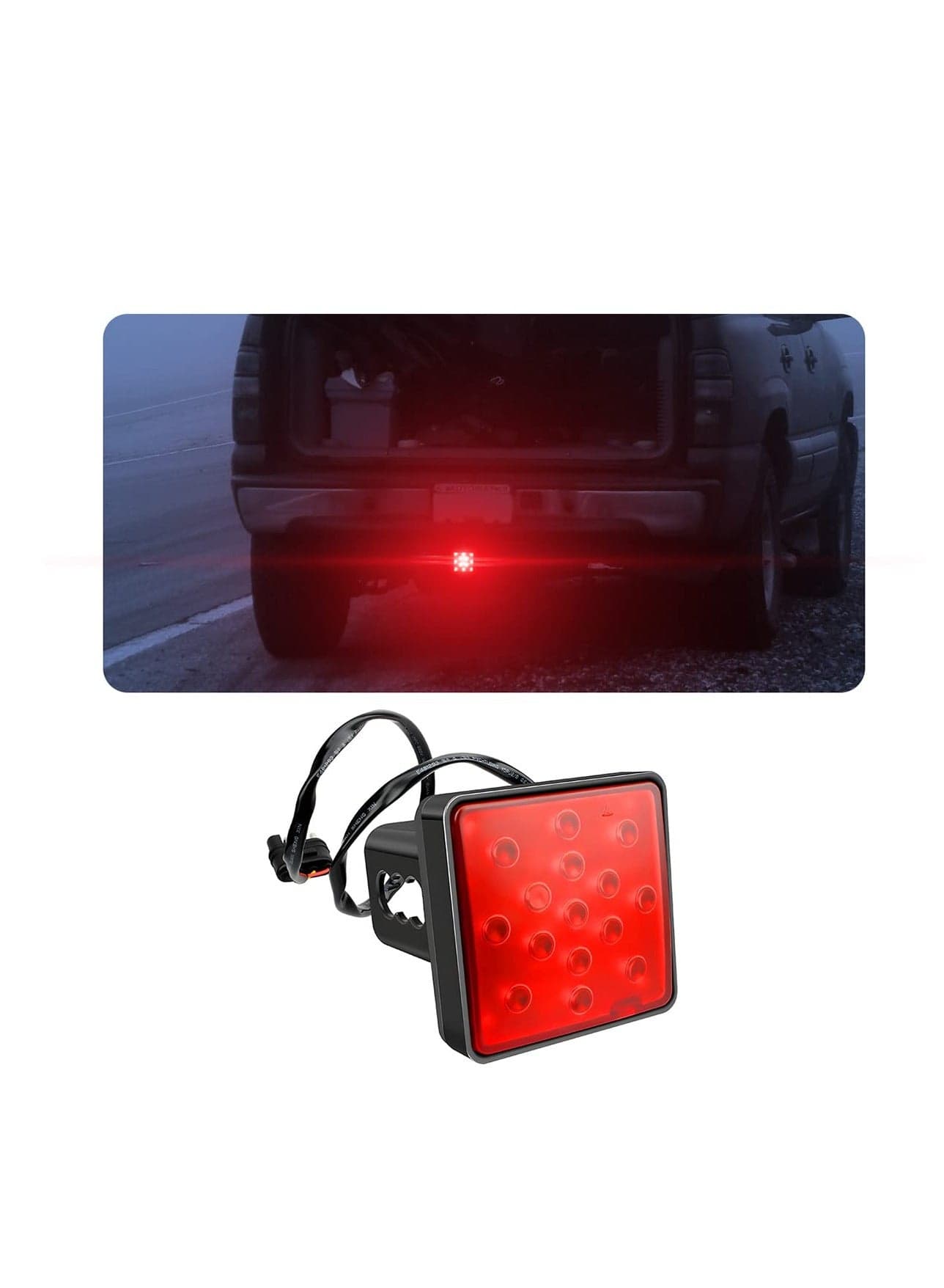Red Lens Brake Light Trailer Hitch Cover, 15 LED Super Bright Smoked Lens Square Tail Light, Universal Fit 2" Receiver, Car Exterior Accessories, for Towing Truck SUV RV (Red Lens Red Light)