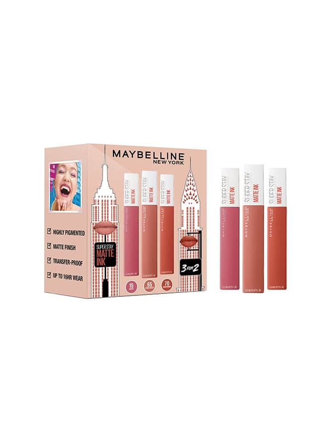 3 Pieces SuperStay Matte Ink Lipstick Set, Amazonian, Lover, Seductress