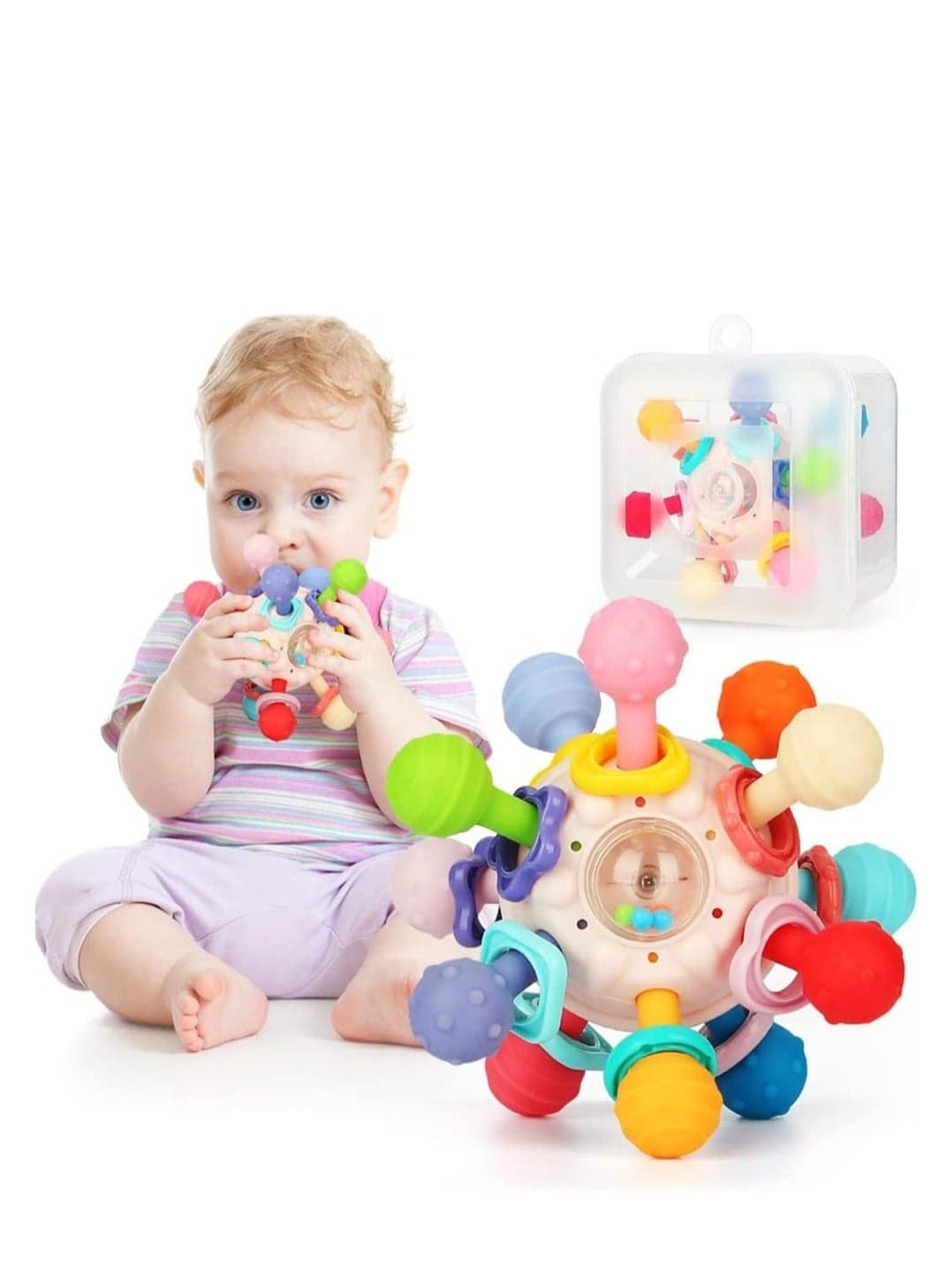 Teething Toys, Baby Sensory Teether Toys for Babies 6-12 Months, Baby Teething Toys Newborn Sensory Toys Chew Toys, Teething Ball Rattle Teethers Toys Grasping Activities Baby Toys Gift