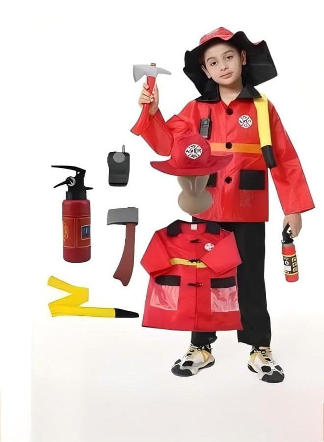 Kids Fire Chief Costume, Role-playing Fireman Gear Firefighter Costume for Kids Role Play Dress Up Toy Set with Helmet and Accessories Red, Idea Gift for Boy and Girls Birthday Gift