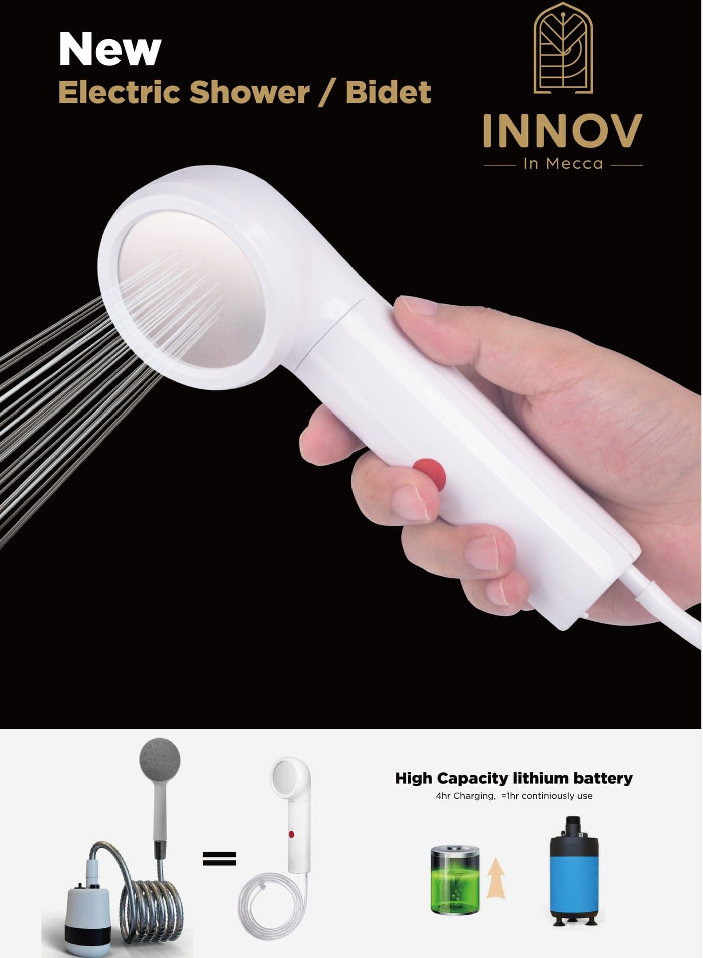 Electric Shower (Portable bidet) with 2.5M Hose and 20L water bucket - Type-C Rechargeable - Perfect for both Outdoor camping, Desert Trips, Business travel and Personal Hygiene at Home