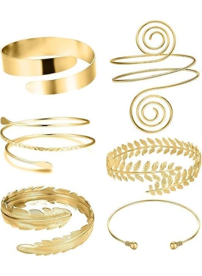 6 Pieces Arm Cuff Upper Arm Band Cuff Bracelet Bangle for Women Gold Adjustable Armband Set,Adjustable Arm Cuffs Greek Costume Wedding Accessories Jewelry