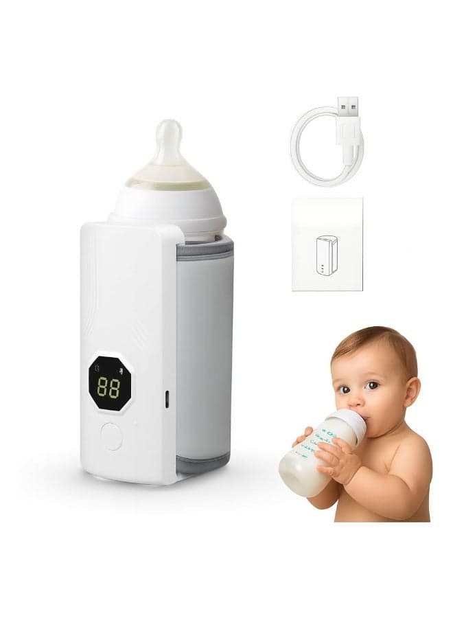 Portable Rechargeable Baby Bottle Warmer with LCD Display – Adjustable Temperature Control, Fast Heating Milk Bottle Heater for Travel & Home, USB Charging (Bottle Not Included)