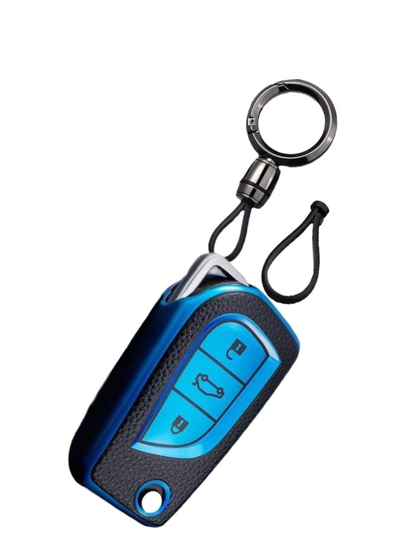 OUYoo TPU Case Key Fob Cover For Toyota C-HR Camry Corolla Fortuner Highlander Levin RAV4 LE Sequoia Sienna Tacoma Tundra Yaris Car Key Shells,With a key chain.(Blue)