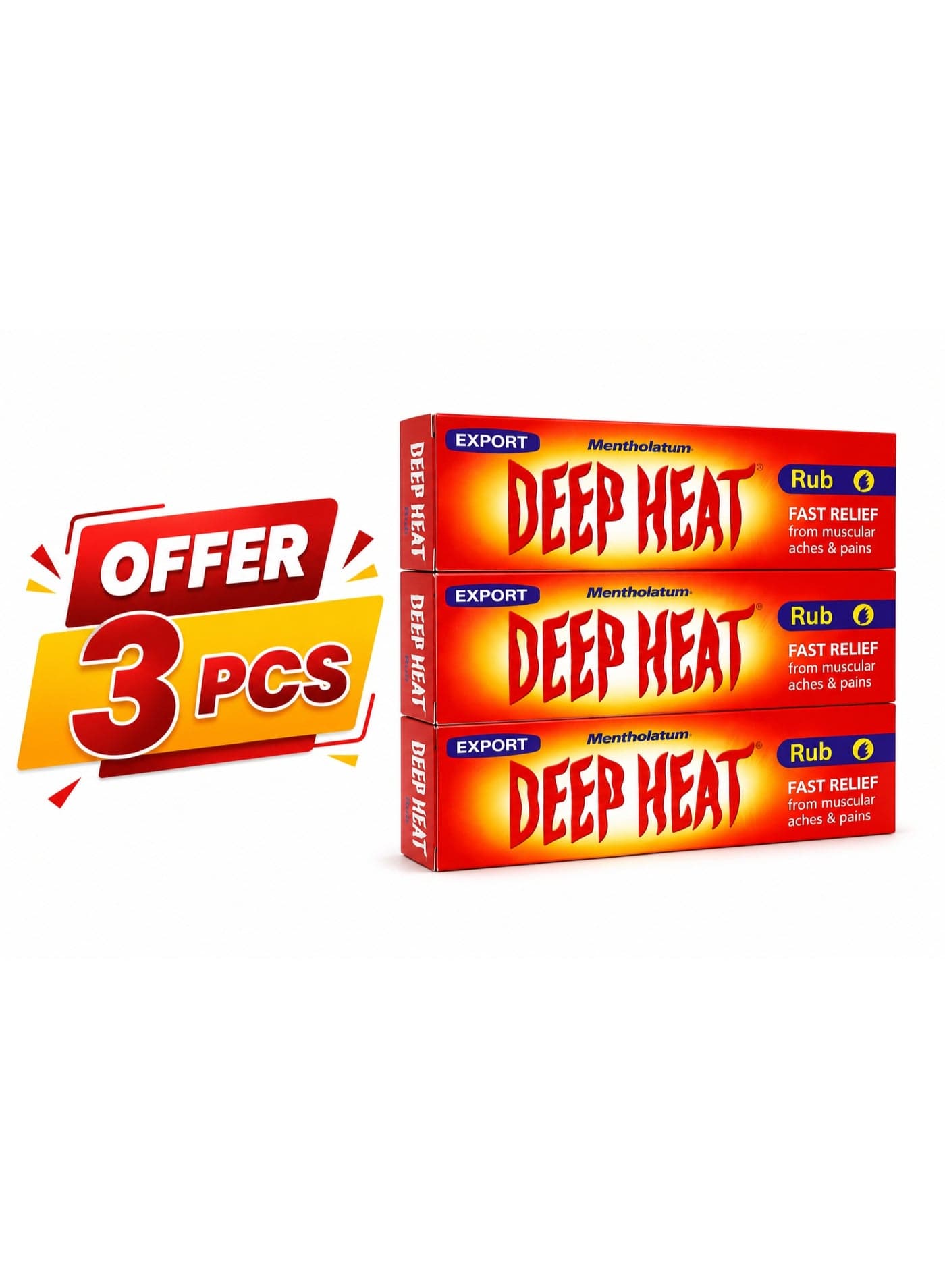 Mentholatum Deep Heat Rub Cream for Fast Relief of Muscular Aches, Joint Pain & Sprains, Pack of 3 (35g Each)