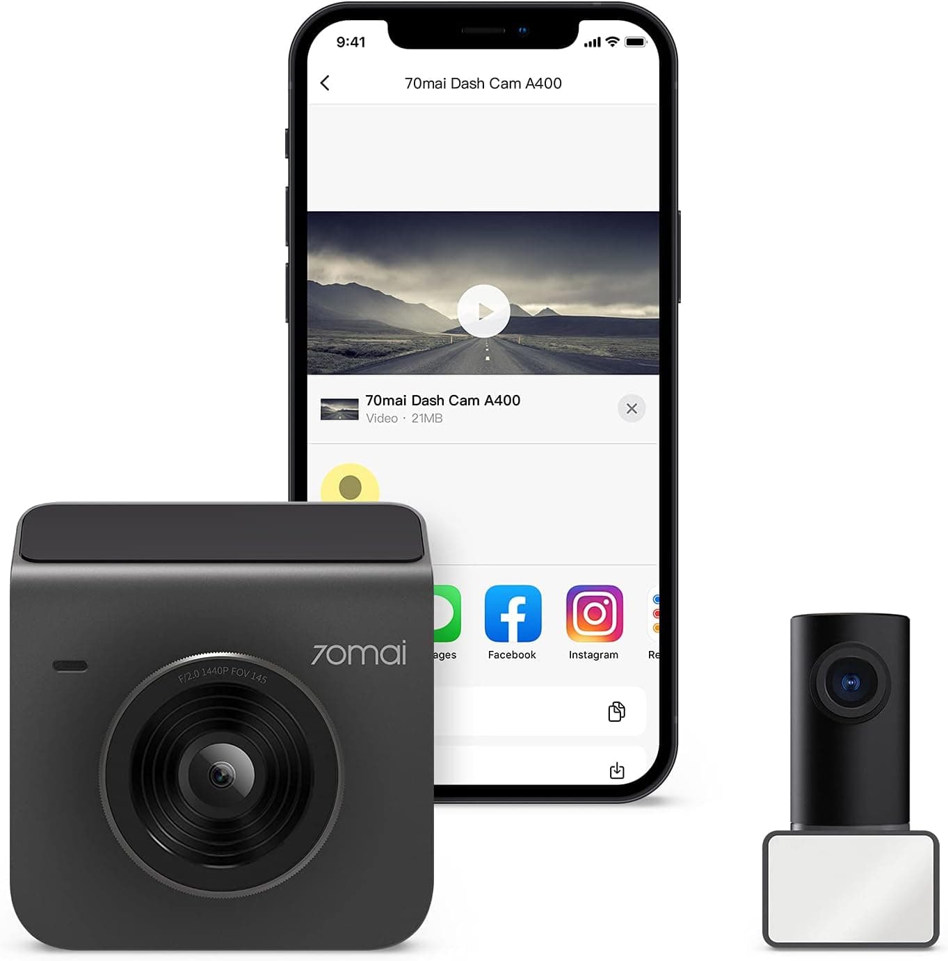 70mai Dash Cam A400 - Front and Rear 2K QHD with Built-in WiFi and Night Vision