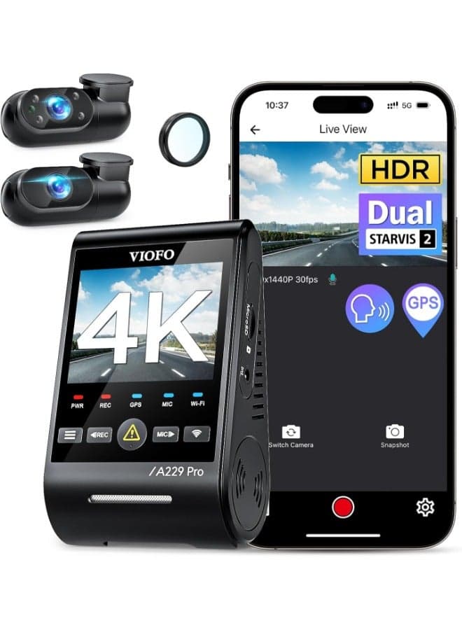 A229 Pro 3-Channel Dash Camera for Car – Dual Dash Cam Front & Rear, Car Dash Cam with GPS, Motion Detection, Parking Mode, 1080P HD Car Camera