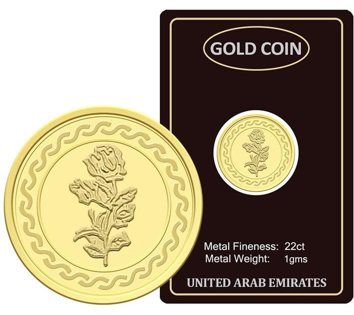 1g Gold Coin with Flower & UAE Heritage Building Design Gold Coin - 1 Gram 22KT