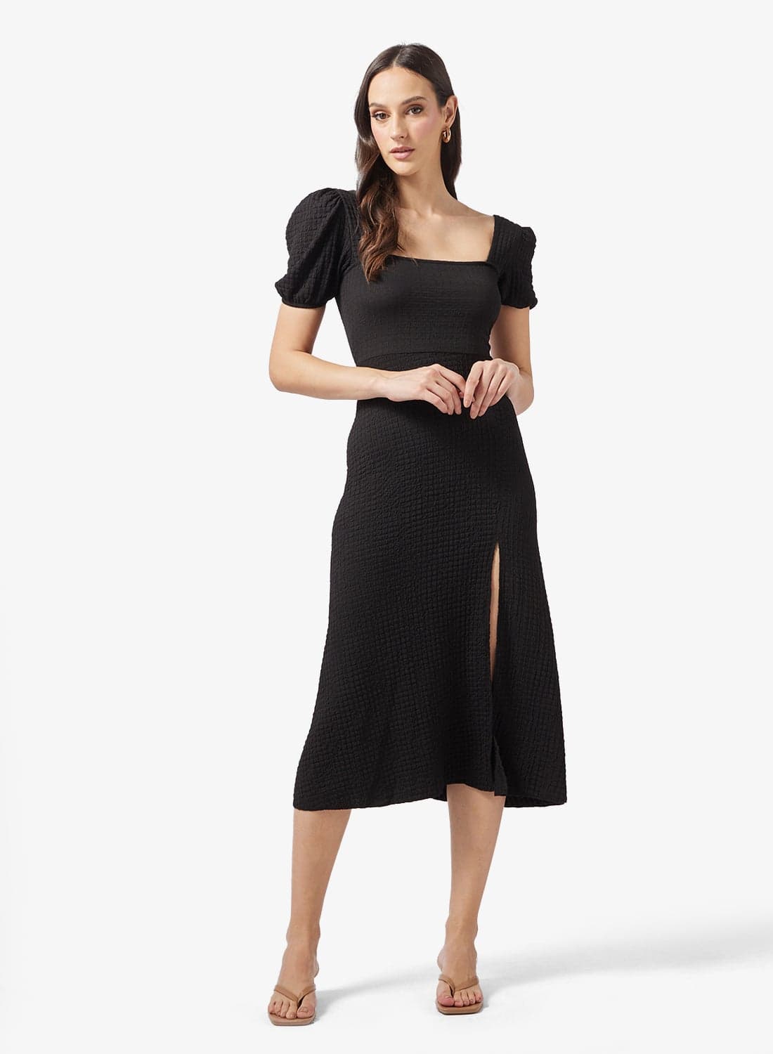 Puff Sleeve Dress With Back Tie Detail