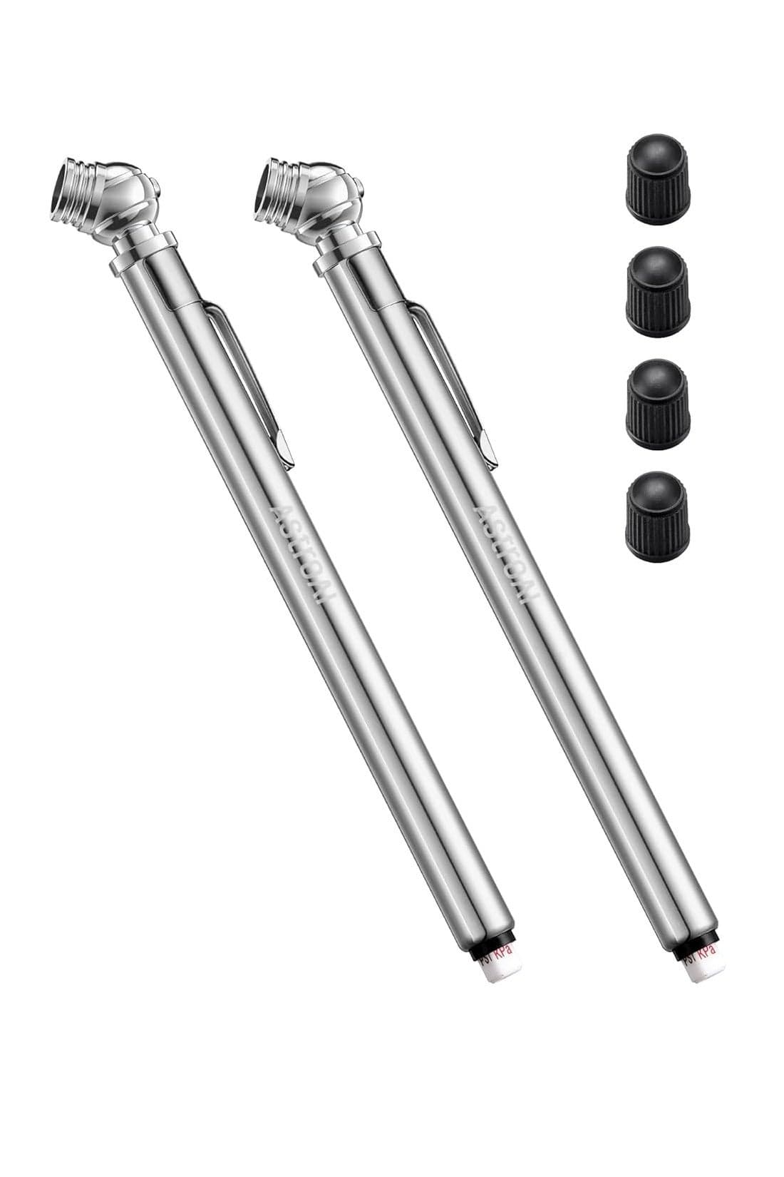 AstroAI Pencil Tire Pressure Gauge 2 Pack (10-75PSI, ±2% Span), Air Pressure Gauge for Tires, Stainless Steel Body, and Metal Made Nozzle 3 Measurements for Cars, Bikes, Vehicles