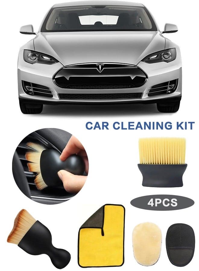 Car Detailing Brush Set Auto Interior Dust Brush and Microfiber Soft Fleece Car Wash Gloves for Cleaning Automotive Dashboard Air Conditioner Vents Leather Computer