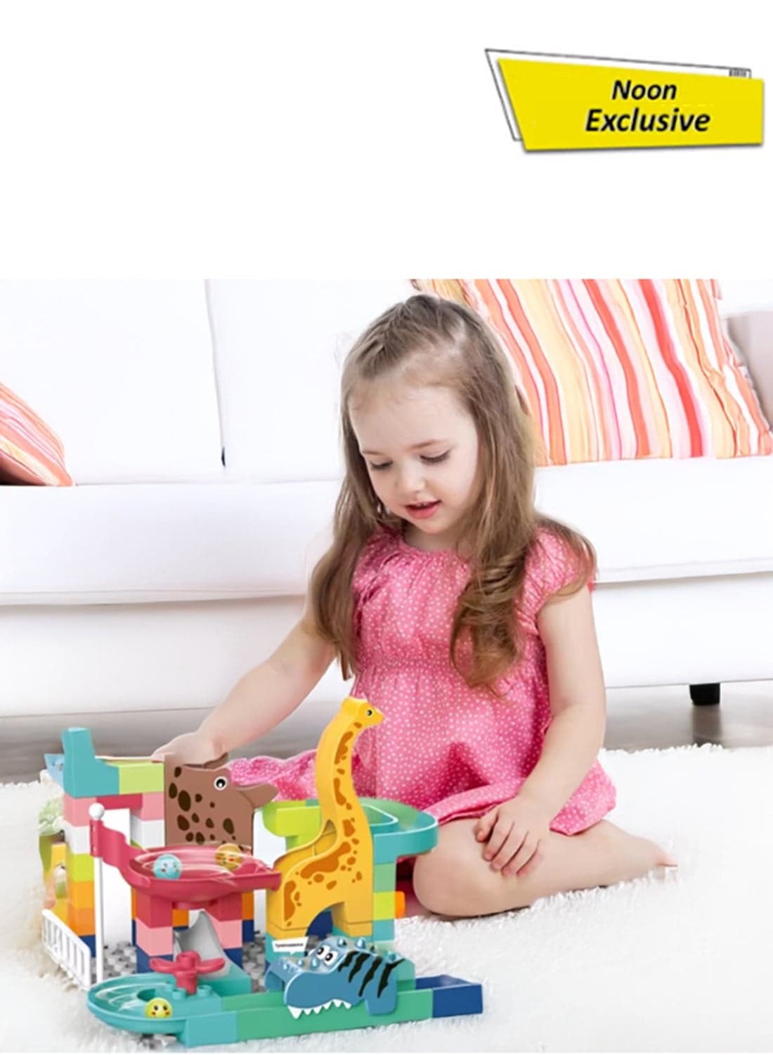 Dinosaur Park Track Slide Ball Building Blocks Set – 62Pcs Diy Stem Construction Toy For Kids Ages 3+ | Colorful Marble Run With Cartoon Dinosaurs | Imaginative Learning Gift