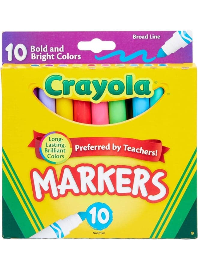 Markers, Broad Line, 10Count, Bright and Bold Markers